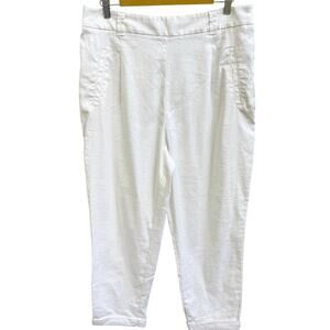 Anthropologie by Ett Twa Nias Pants Linen Cotton Sz 14 White Cropped Tapered